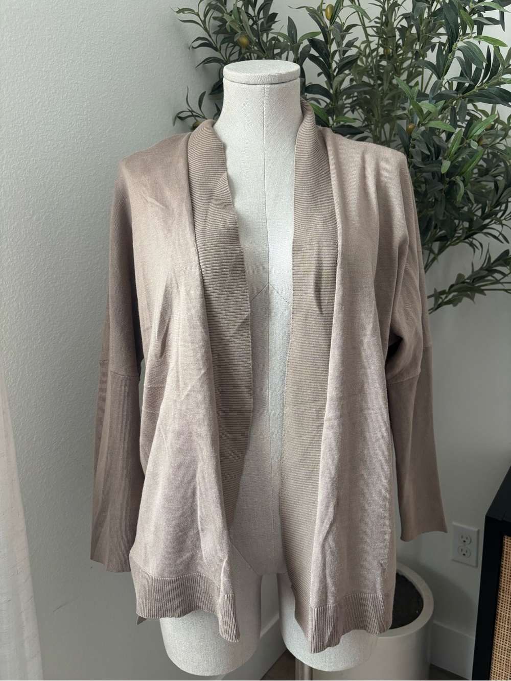 Esperanza Open-Front Cozy Cardigan Jacket - Taupe